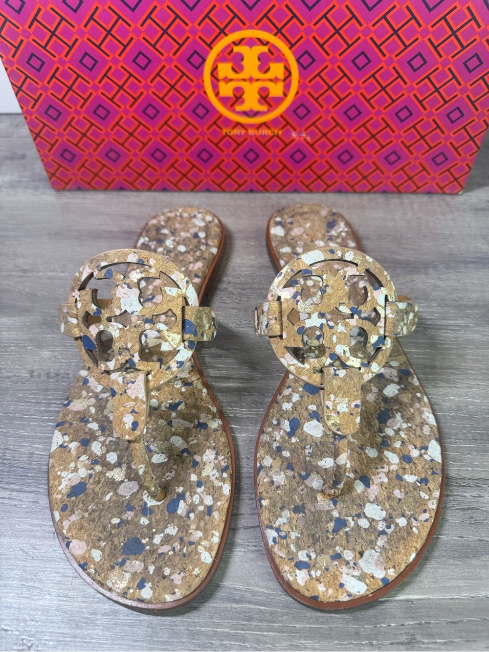 Tory Burch Miller Welt Confetti Cork Thong Sandals size 8 RARE - Picture 2 of 7